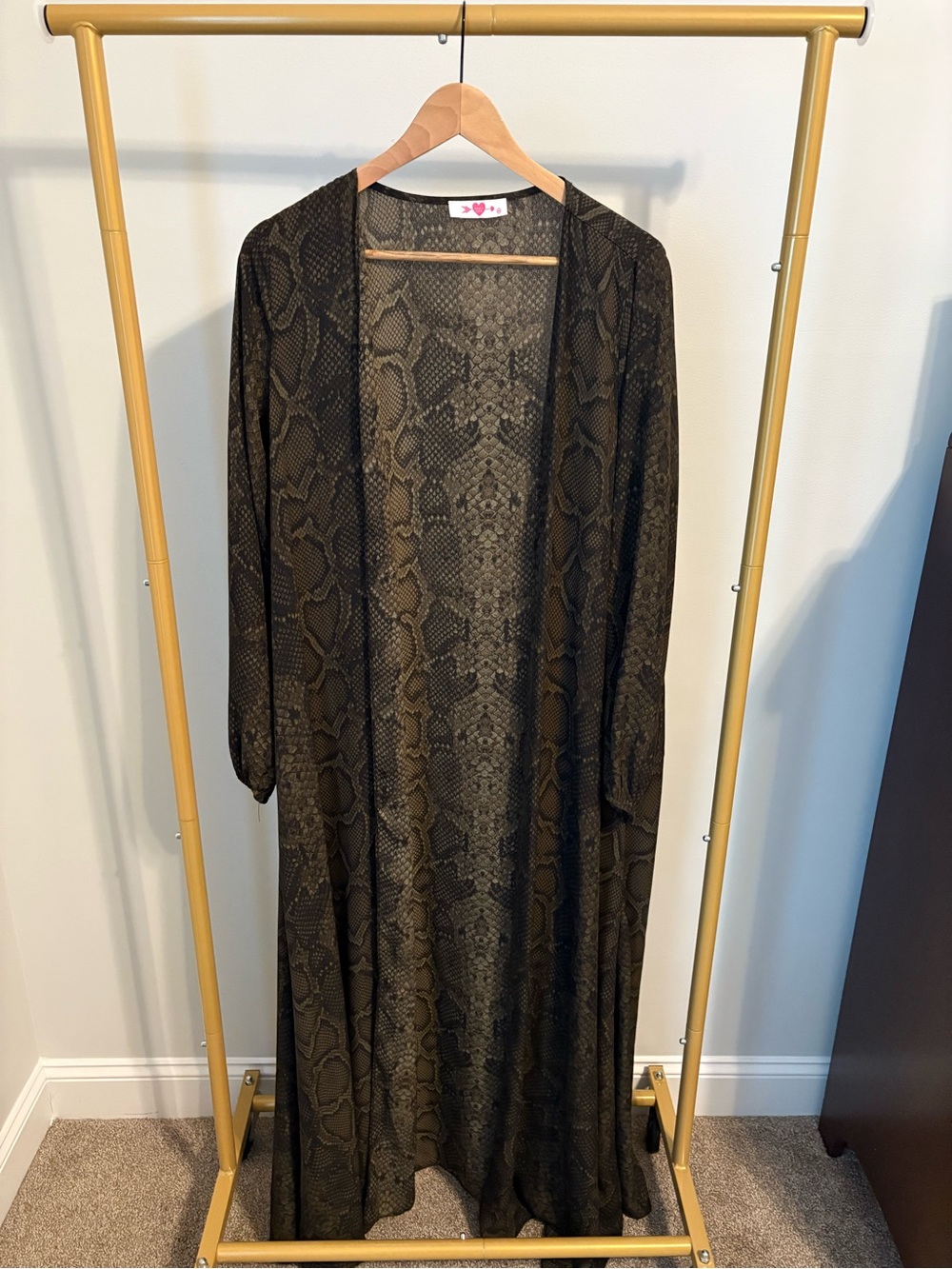 Buddy Love Snake-Print Open-Front Duster in Black and Brown
